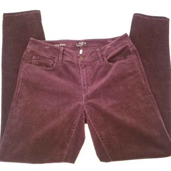 Ann Taylor Loft Corduroy Burgundy Jeans Curvy Skinny Ladies Size 28/6 - Picture 2 of 7